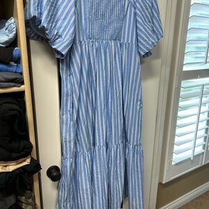 Old Navy Sky Blue and White Striped Puff Sleeve Dress